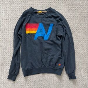 Aviator Nation Navy Crewneck Sweatshirt with Rainbow Logo